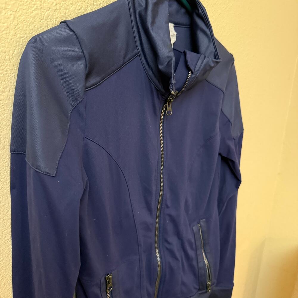 Alo Yoga full zip navy moto track jacket faux leather trim activewear athletic S - Picture 3 of 10